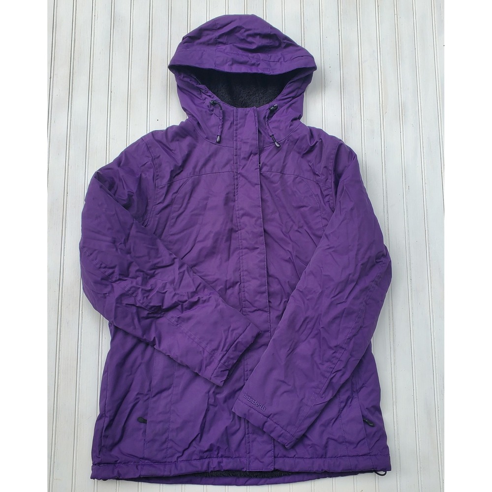 LL Bean Womens Purple Fleece Lined Hooded Jacket Full Zip Coat Size M